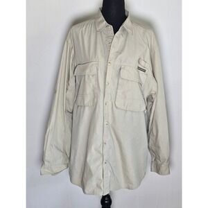 ExOfficio Men's Button Up Shirt Size Large Khaki Fishing Hiking Insect Shield